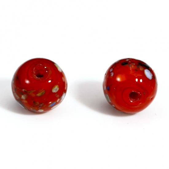 Image de 5 Pcs Perles pour DIY Fabrication de Bijoux de Pendentife en Verre au Chalumeau Rond Rouge Aquarelle 10mm Dia, Trou: 1.5mm