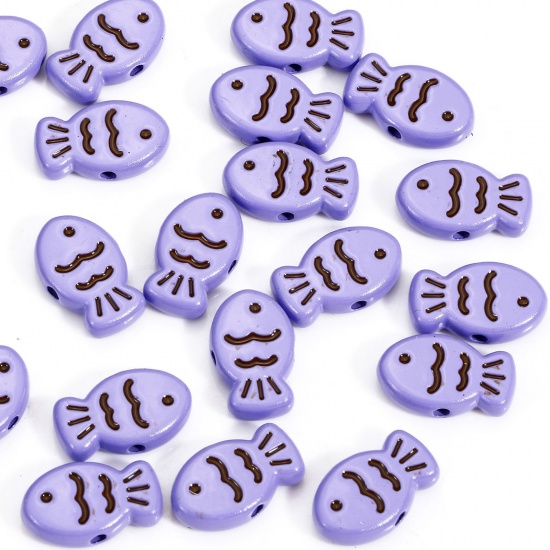 Picture of 10 PCs Zinc Based Alloy Ocean Jewelry Spacer Beads For DIY Charm Jewelry Making Purple Fish Animal Painted About 14mm x 9mm, Hole: Approx 1.4mm