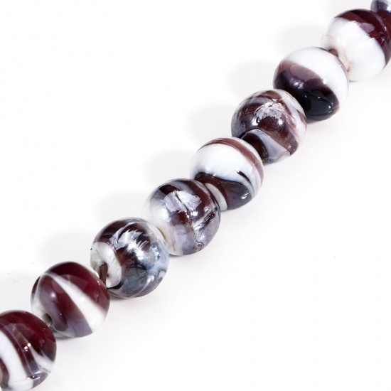 Image de 10 Pcs Perles pour DIY Fabrication de Bijoux de Pendentife en Verre au Chalumeau Rond Café Texture 12mm Dia, Trou: 2mm-1mm