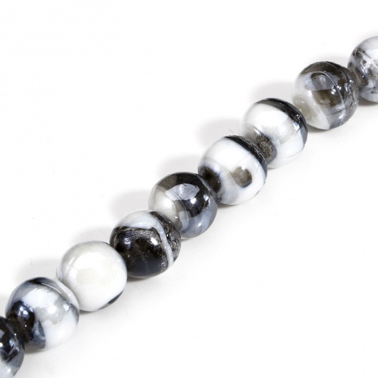 Image de 10 Pcs Perles pour DIY Fabrication de Bijoux de Pendentife en Verre au Chalumeau Rond Gris Texture 12mm Dia, Trou: 2mm-1mm