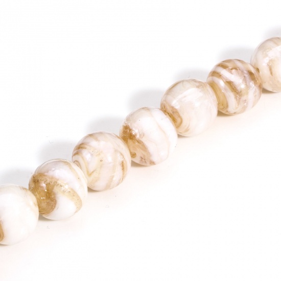 Image de 10 Pcs Perles pour DIY Fabrication de Bijoux de Pendentife en Verre au Chalumeau Rond Beige Clair Texture 12mm Dia, Trou: 2mm-1mm
