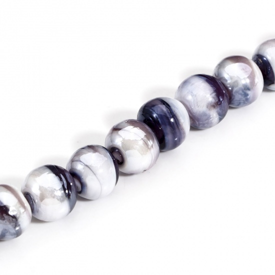 Image de 10 Pcs Perles pour DIY Fabrication de Bijoux de Pendentife en Verre au Chalumeau Rond Prune Texture 12mm Dia, Trou: 2mm-1mm