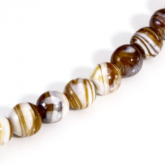 Image de 10 Pcs Perles pour DIY Fabrication de Bijoux de Pendentife en Verre au Chalumeau Rond Brun Texture 12mm Dia, Trou: 2mm-1mm
