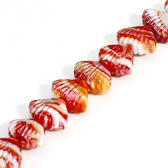 Picture of 10 PCs Lampwork Glass Ocean Jewelry Beads For DIY Charm Jewelry Making Shell Red Texture About 22mm x 16mm, Hole: Approx 2.5mm-1.5mm