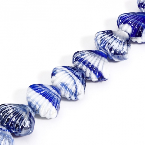 Immagine di 10 Pz Lampwork Vetro Lampwork Gioielli Oceanici Perline per la Creazione di Gioielli con Ciondoli Fai-da-te Conchiglia Blu Marino Struttura Disegno Circa 22mm x 16mm, Foro: Circa 2.5mm-1.5mm