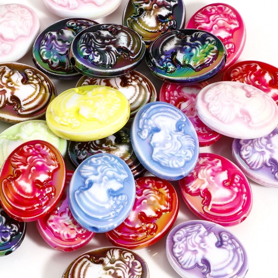 Bild von 10 Stück Acryl Perlen für die Herstellung von DIY-Charme-Schmuck Zufällig Gemischte Farben Kopf von Schöner AB Farbe ca. 29mm x 22.5mm, Loch:ca. 2.6mm