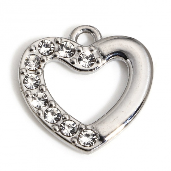 Immagine di 1 Pz 304 Acciaio Inossidabile Elegante Charms Cuore Tono Argento Trasparente Strass 16mm x 16mm