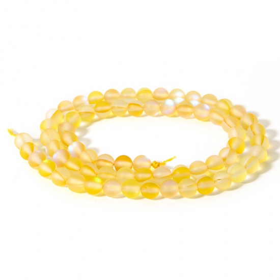 Picture of 1 Strand (Approx 62 PCs/Strand) Moonstone ( Imitation ) Loose Beads For DIY Charm Jewelry Making Round Yellow Frosted About 6mm Dia., Hole: Approx 0.8mm, 38cm(15") long
