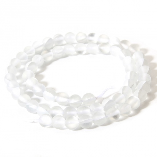 Picture of 1 Strand (Approx 62 PCs/Strand) Moonstone ( Imitation ) Loose Beads For DIY Charm Jewelry Making Round Grayish White Frosted About 6mm Dia., Hole: Approx 0.8mm, 38cm(15") long