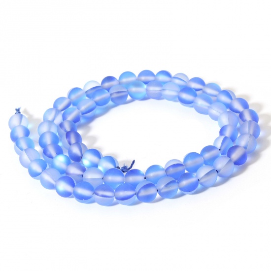 Picture of 1 Strand (Approx 62 PCs/Strand) Moonstone ( Imitation ) Loose Beads For DIY Charm Jewelry Making Round Royal Blue Frosted About 6mm Dia., Hole: Approx 0.8mm, 38cm(15") long