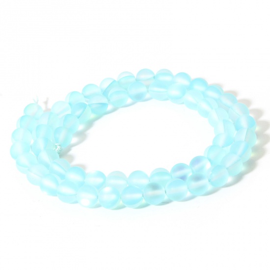 Picture of 1 Strand (Approx 62 PCs/Strand) Moonstone ( Imitation ) Loose Beads For DIY Charm Jewelry Making Round Light Blue Frosted About 6mm Dia., Hole: Approx 0.8mm, 38cm(15") long