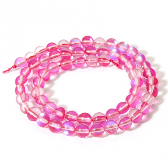 Picture of 1 Strand (Approx 62 PCs/Strand) Moonstone ( Imitation ) Loose Beads For DIY Charm Jewelry Making Round Fuchsia Transparent About 6mm Dia., Hole: Approx 0.8mm, 38cm(15") long