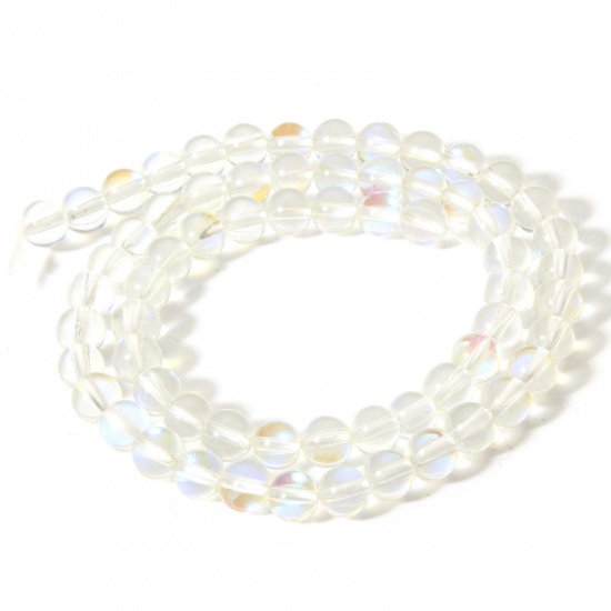 Picture of 1 Strand (Approx 62 PCs/Strand) Moonstone ( Imitation ) Loose Beads For DIY Charm Jewelry Making Round Transparent Clear About 6mm Dia, Hole: Approx 0.8mm, 38cm(15") long