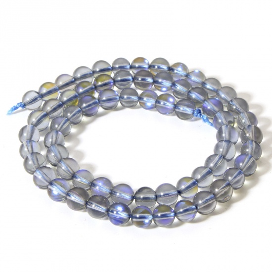 Picture of 1 Strand (Approx 62 PCs/Strand) Moonstone ( Imitation ) Loose Beads For DIY Charm Jewelry Making Round Gray Transparent About 6mm Dia., Hole: Approx 0.8mm, 38cm(15") long