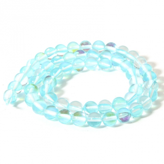 Picture of 1 Strand (Approx 62 PCs/Strand) Moonstone ( Imitation ) Loose Beads For DIY Charm Jewelry Making Round Light Blue Transparent About 6mm Dia., Hole: Approx 0.8mm, 38cm(15") long