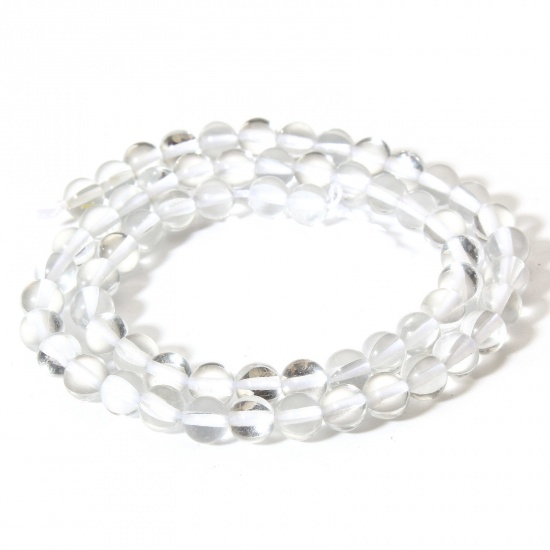 Picture of 1 Strand (Approx 62 PCs/Strand) Moonstone ( Imitation ) Loose Beads For DIY Charm Jewelry Making Round Grayish White Transparent About 6mm Dia., Hole: Approx 0.8mm, 38cm(15") long