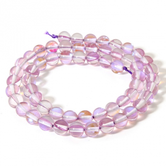 Picture of 1 Strand (Approx 62 PCs/Strand) Moonstone ( Imitation ) Loose Beads For DIY Charm Jewelry Making Round Pale Lilac Transparent About 6mm Dia., Hole: Approx 0.8mm, 38cm(15") long