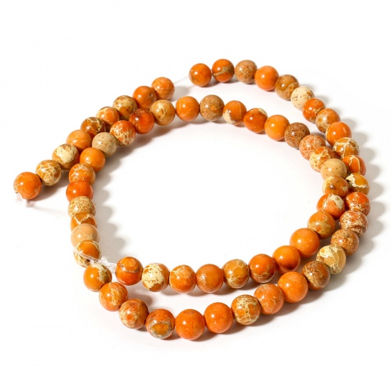 Picture of 1 Strand (Approx 60 PCs/Strand) Emperor Stone ( Natural Dyed ) Loose Beads For DIY Jewelry Making Round Orange About 6mm Dia., Hole: Approx 0.8mm, 38cm(15") long