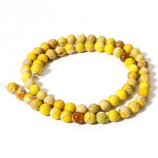 Picture of 1 Strand (Approx 60 PCs/Strand) Emperor Stone ( Natural Dyed ) Loose Beads For DIY Jewelry Making Round Yellow About 6mm Dia., Hole: Approx 0.8mm, 38cm(15") long