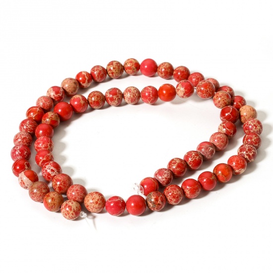 Picture of 1 Strand (Approx 60 PCs/Strand) Emperor Stone ( Natural Dyed ) Loose Beads For DIY Jewelry Making Round Red About 6mm Dia., Hole: Approx 0.8mm, 38cm(15") long