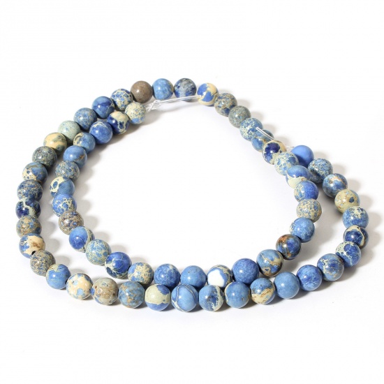 Picture of 1 Strand (Approx 60 PCs/Strand) Emperor Stone ( Natural Dyed ) Loose Beads For DIY Jewelry Making Round Blue About 6mm Dia., Hole: Approx 0.8mm, 38cm(15") long