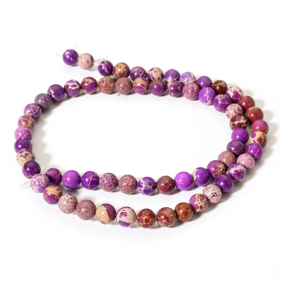 Picture of 1 Strand (Approx 60 PCs/Strand) Emperor Stone ( Natural Dyed ) Loose Beads For DIY Jewelry Making Round Purple About 6mm Dia., Hole: Approx 0.8mm, 38cm(15") long