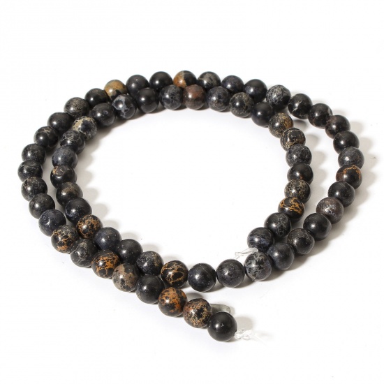 Picture of 1 Strand (Approx 60 PCs/Strand) Emperor Stone ( Natural Dyed ) Loose Beads For DIY Jewelry Making Round Black About 6mm Dia., Hole: Approx 0.8mm, 38cm(15") long