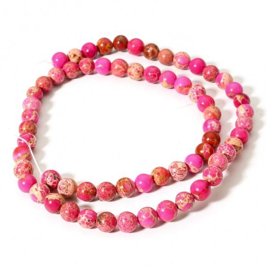 Picture of 1 Strand (Approx 60 PCs/Strand) Emperor Stone ( Natural Dyed ) Loose Beads For DIY Jewelry Making Round Fuchsia About 6mm Dia., Hole: Approx 0.8mm, 38cm(15") long