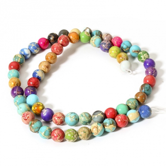 Picture of 1 Strand (Approx 60 PCs/Strand) Emperor Stone ( Natural Dyed ) Loose Beads For DIY Jewelry Making Round Multicolor At Random Mixed Color About 6mm Dia., Hole: Approx 0.8mm, 38cm(15") long