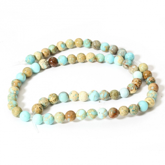 Picture of 1 Strand (Approx 60 PCs/Strand) Emperor Stone ( Natural Dyed ) Loose Beads For DIY Jewelry Making Round Light Blue About 6mm Dia., Hole: Approx 0.8mm, 38cm(15") long