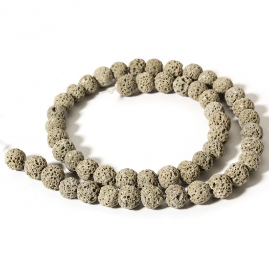 Picture of 1 Strand (Approx 50 PCs/Strand) (Grade A) Lava Rock ( Natural Dyed ) Beads For DIY Jewelry Making Round French Gray About 8mm Dia., Hole: Approx 0.8mm, 38.5cm(15 1/8") long