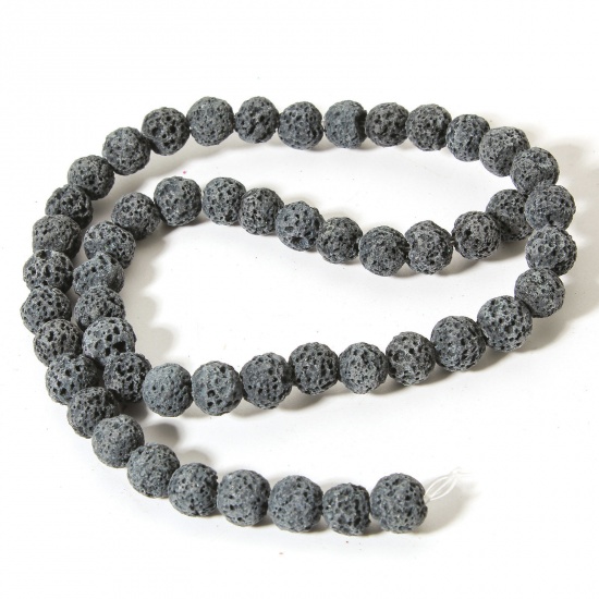 Picture of 1 Strand (Approx 50 PCs/Strand) (Grade A) Lava Rock ( Natural Dyed ) Beads For DIY Jewelry Making Round Dark Gray About 8mm Dia., Hole: Approx 0.8mm, 38.5cm(15 1/8") long