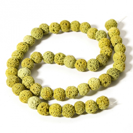 Picture of 1 Strand (Approx 50 PCs/Strand) (Grade A) Lava Rock ( Natural Dyed ) Beads For DIY Jewelry Making Round Grass Green About 8mm Dia., Hole: Approx 0.8mm, 38.5cm(15 1/8") long