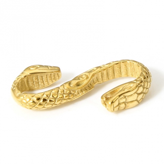 Picture of 1 Piece Eco-friendly Vacuum Plating 304 Stainless Steel Hook Clasps S-shape Snake 18K Gold Color 27mm x 14mm