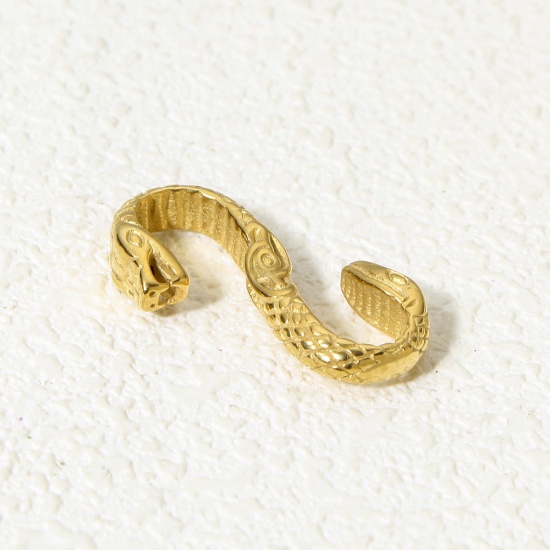 Picture of 1 Piece Eco-friendly Vacuum Plating 304 Stainless Steel Hook Clasps S-shape Snake 18K Gold Color 27mm x 14mm