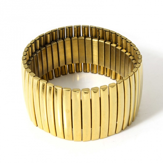 Picture of 1 Piece 304 Stainless Steel Bangles Bracelets Gold Plated Elastic 19cm(7 4/8") long, 28mm