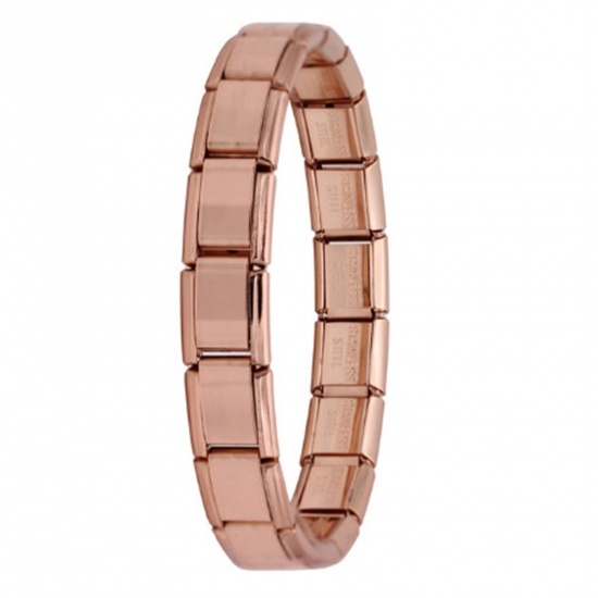 Picture of 1 Piece 304 Stainless Steel Italian Charm 18 Links Modular Bracelets Rose Gold Rectangle 17.5cm(6 7/8") long