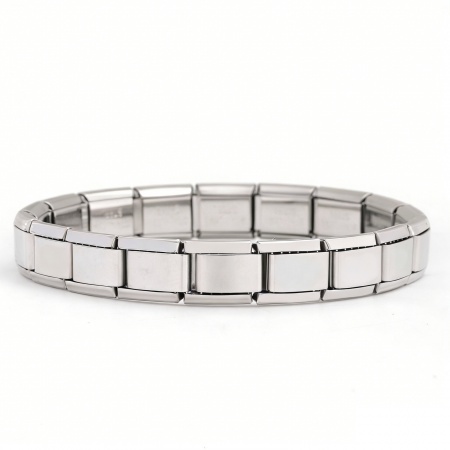 Picture of 1 Piece 304 Stainless Steel Italian Charm 18 Links Modular Bracelets Silver Tone Rectangle 17.5cm(6 7/8") long