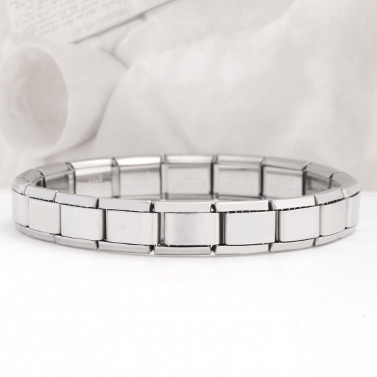 Bild von 1 Stück 304 Edelstahl italienischer Charm mit 18 Gliedern, modulare Armbänder, silberfarben, rechteckig, 17,5 cm lang