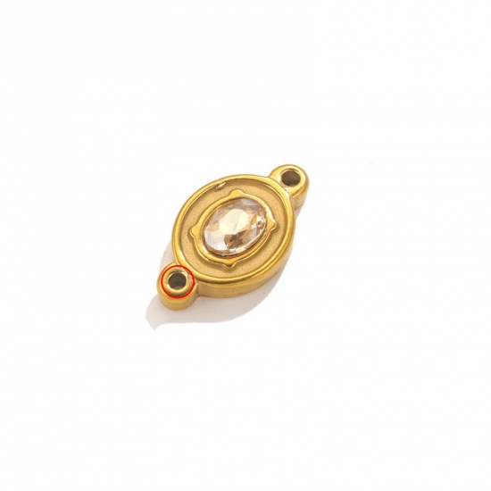 Picture of 1 Piece Eco-friendly Vacuum Plating 304 Stainless Steel Connectors Charms Pendants 18K Gold Color Oval Champagne Rhinestone 23mm x 13.5mm