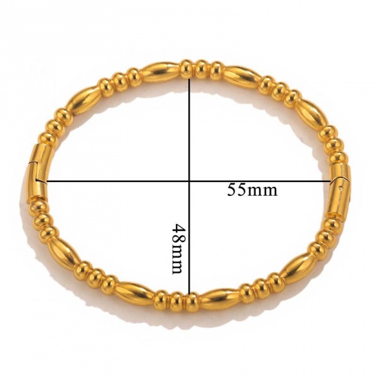 Picture of 1 Piece Eco-friendly Vacuum Plating 304 Stainless Steel Bangles Bracelets 18K Gold Plated Beaded 55mm x 48mm
