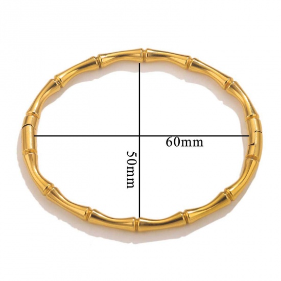 Picture of 1 Piece Eco-friendly Vacuum Plating 304 Stainless Steel Bangles Bracelets 18K Gold Color Bamboo-shaped 60mm x 50mm