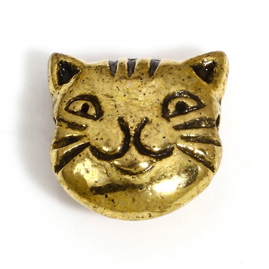 Bild von 50 Stück Zinklegierung Zwischenperlen Spacer Perlen für die Herstellung von DIY-Charme-Schmuck Antik Golden Katze ca. 11mm x 11mm, Loch:ca. 1.4mm