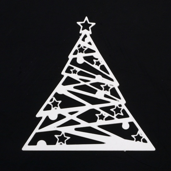 Picture of 5 PCs 304 Stainless Steel Pendants Silver Tone Christmas Tree Filigree Stamping 3.9cm x 3.8cm