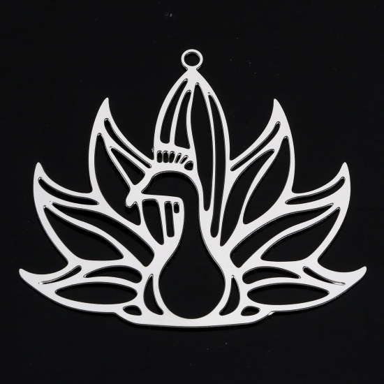 Imagen de 5 Unidades 304 Acero Inoxidable Colgantes Pavo Real Tono de Plata Filigrana Estampación 4cm x 3.5cm