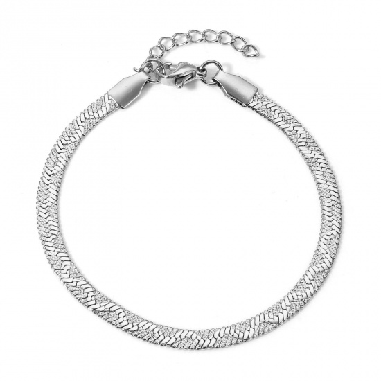 Picture of 1 Piece Eco-friendly 304 Stainless Steel Snake Chain Bracelets Silver Tone Wave 17cm(6 6/8") long