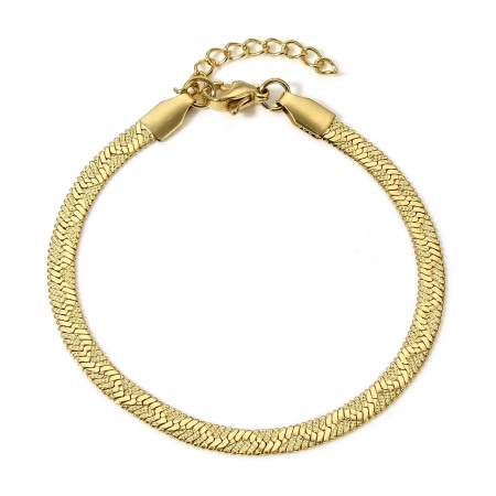 Bild von Großhandel Welle 304 Edelstahl Schlangenkette Armband, 18K Vergoldet Vakuumbeschichtung, Frauen Geschenk Schmuckbedarf, 17cm lang, 1 Strang