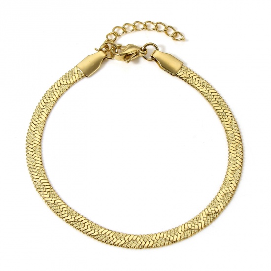 Picture of 1 Piece Eco-friendly Vacuum Plating 304 Stainless Steel Snake Chain Bracelets 18K Gold Color Wave 17cm(6 6/8") long