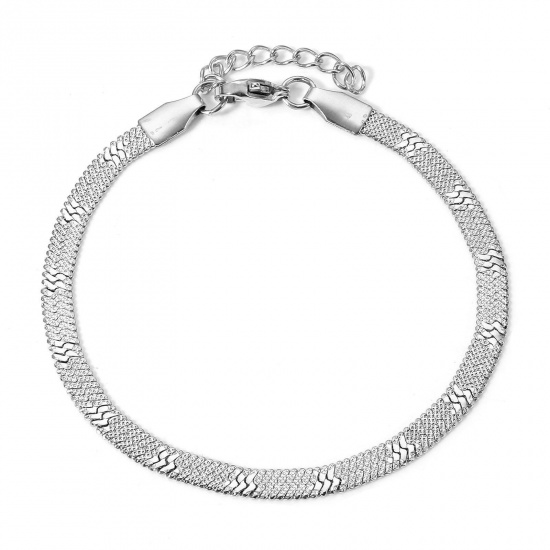 Picture of 1 Piece Eco-friendly 304 Stainless Steel Snake Chain Bracelets Silver Tone Pentagram Star 17cm(6 6/8") long