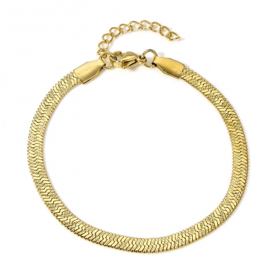 Picture of 1 Piece Eco-friendly Vacuum Plating 304 Stainless Steel Snake Chain Bracelets 18K Gold Color Dot 17cm(6 6/8") long